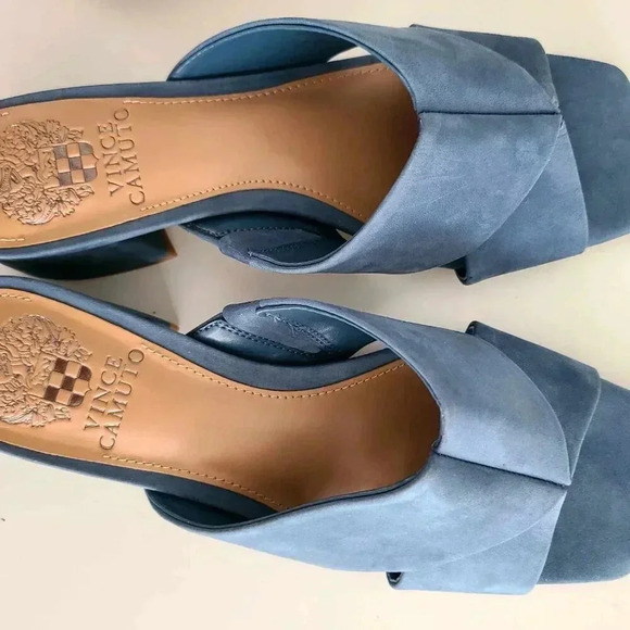 Vince Camuto 7.5 Seedanta Block Heel Nubuck Leather Mule Low Sandal Blue Haze - Picture 7 of 7